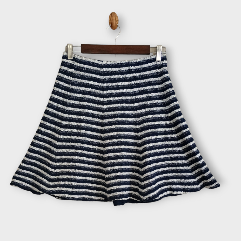 Theory Skirt Womens 4 Blue White Stripe Lyerly Guarda Boucle Flare Preppy Skirt